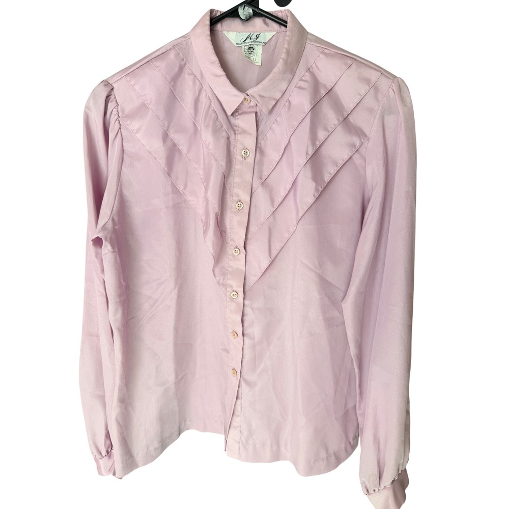 MJ Concepts Sportswear Vintage 70s Ruffle Tuxedo Blouse Size 11